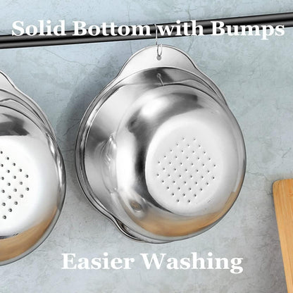 Lavvi Stainless Steel Rice Washing Bowl Versatile 3 in 1 Colander Strainer for Kitchen Vegetables Fruits Silver 9.84 in