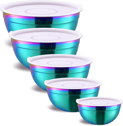 Gold Mixing Bowls With Airtight Lids,Stainless Steel Bowl,Salad Bowls 7 Piece Colorful Nesting Bowl Gold Kitchen Accessories,Size 7,3.6,2.7,2.1,1.5,1.1,0.8QT Stackable Design