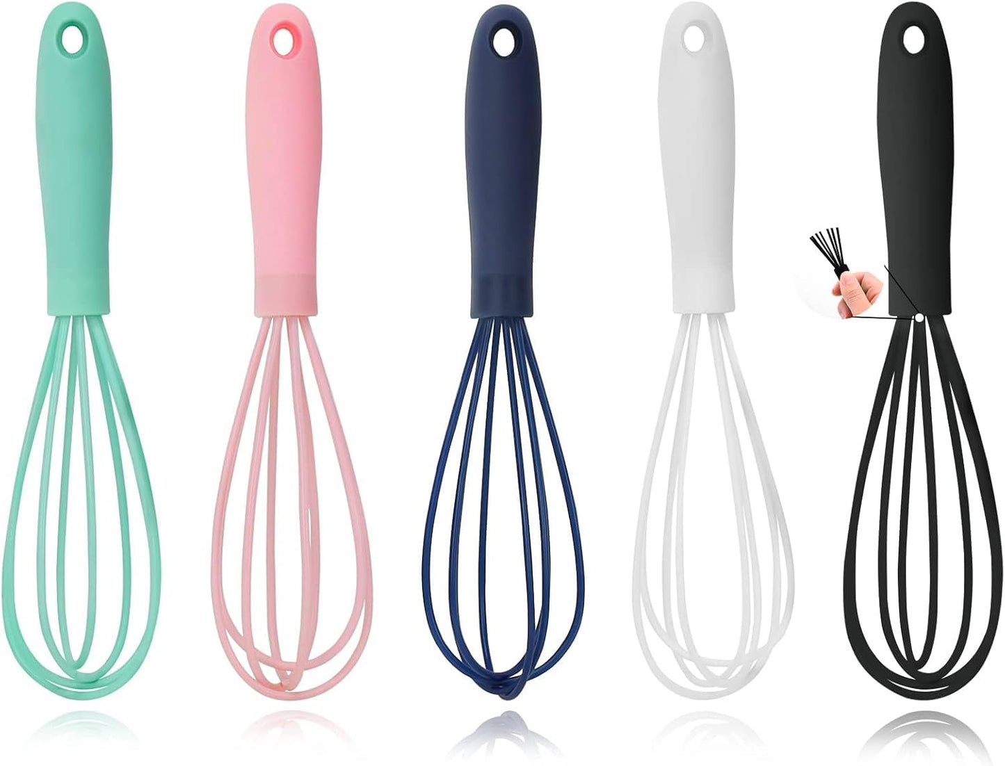 5 Pcs Silicone Mini Whisk - Stainless Steel Dough Whisk, Non Stick Hand Tiny Balloon Wire Whisk, Milk Egg Frother for Blending, Whisking, Beating, Stirring, Baking