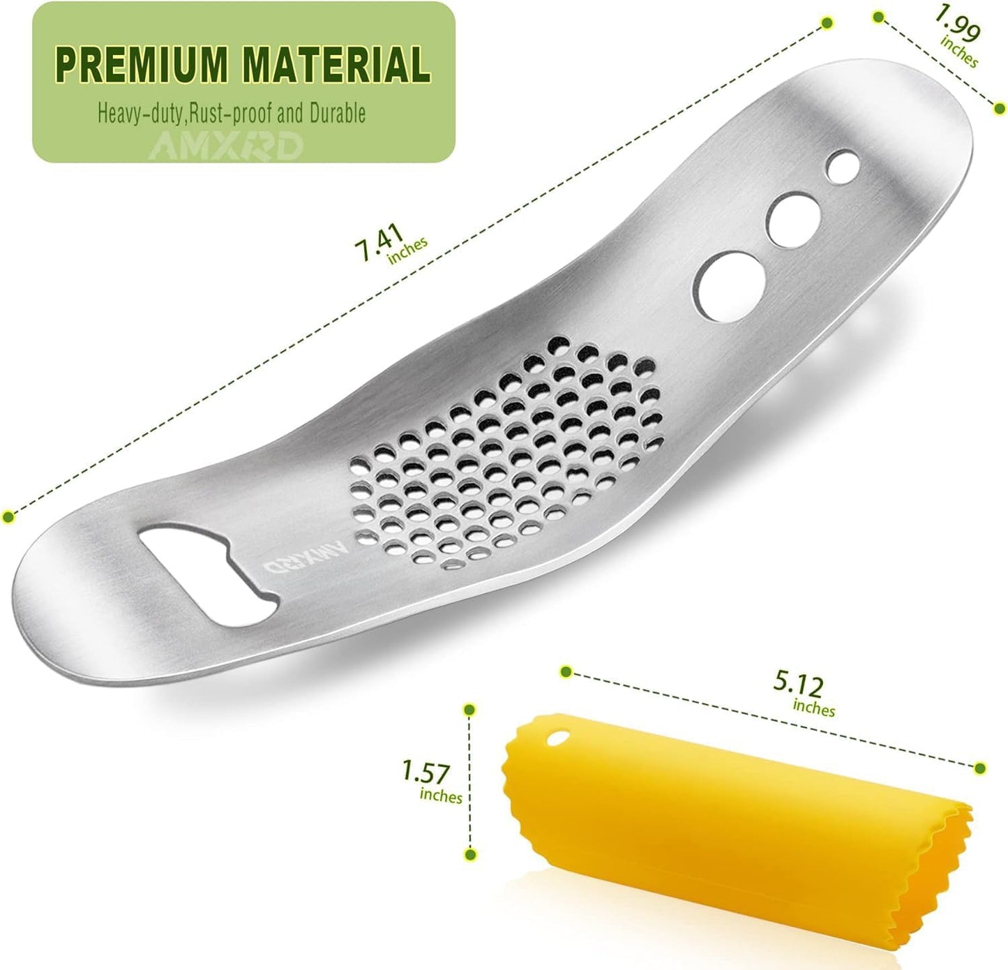 Garlic Press Rocker & Silicone Peeler, Stainless Steel Garlic Mincer Crusher Squeezer Kitchen Tool