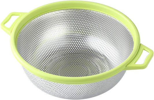 HiramWare Stainless Steel Colander With Handle and Legs, Large Metal Pink Strainer for Pasta, Spaghetti, Berry, Veggies, Fruits, Noodles, Salads, 5-quart 10.5” Kitchen Mesh Colander, Dishwasher Safe