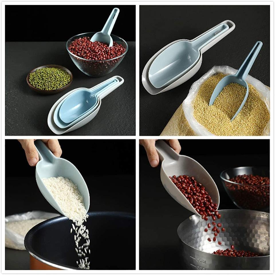 Set of 3 Ice Scoop, Plastic Kitchen Ice Scoop for Canisters or Ice Maker, Food Scoops for Canisters, Freezer, Flour, Dry Foods, Coffee Beans, Pop Corn, Pet Dog Cat Food (Blue)