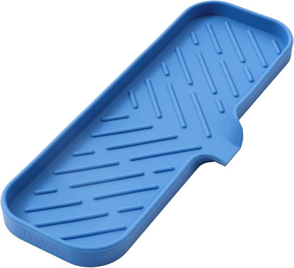 MicoYang Silicone Soap Dish with Drain Spout, Self-Draining Sink Organizer Tray for Bathroom and Kitchen, Sponges, Dispensers and Soap Holder, Non-Slip and Dishwasher Safe, Black (Compact, 4.9"×3.2")