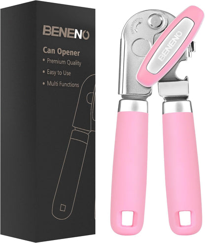 Beneno Heavy Duty Hand Can Opener Manual with Magnet, Durable Sharp Carbon Steel Blade Smooth Cutting, Big Effort-Saving Knob & Soft Grip Handle, Multifunctional Kitchen Tool with Bottle Opener, Green