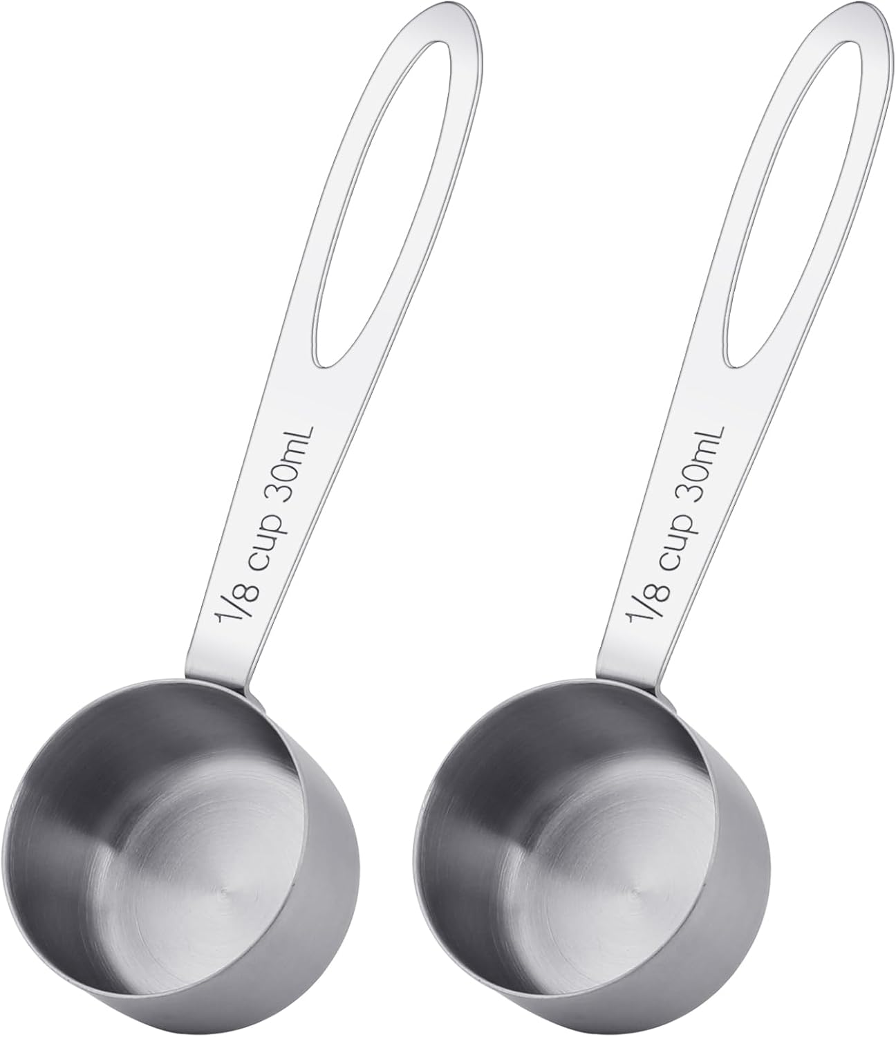 2Pcs 1/8 Cup Measuring Cup, 30ml Scoop, Stainless Steel Measuring Cups, Coffee Scoops, Measuring Scoops Tablespoon Measure Spoon, Long Handle Cooking Measuring Scoop(30ML)