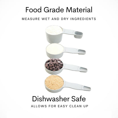 Storage Theory 2-in-1 Measuring Cups & Spoons Set (4-Piece) - Nesting Space-Saving Kitchen Gadget - BPA-Free Food Grade Plastic - Dishwasher Safe for Baking, Cooking, Coffee - White