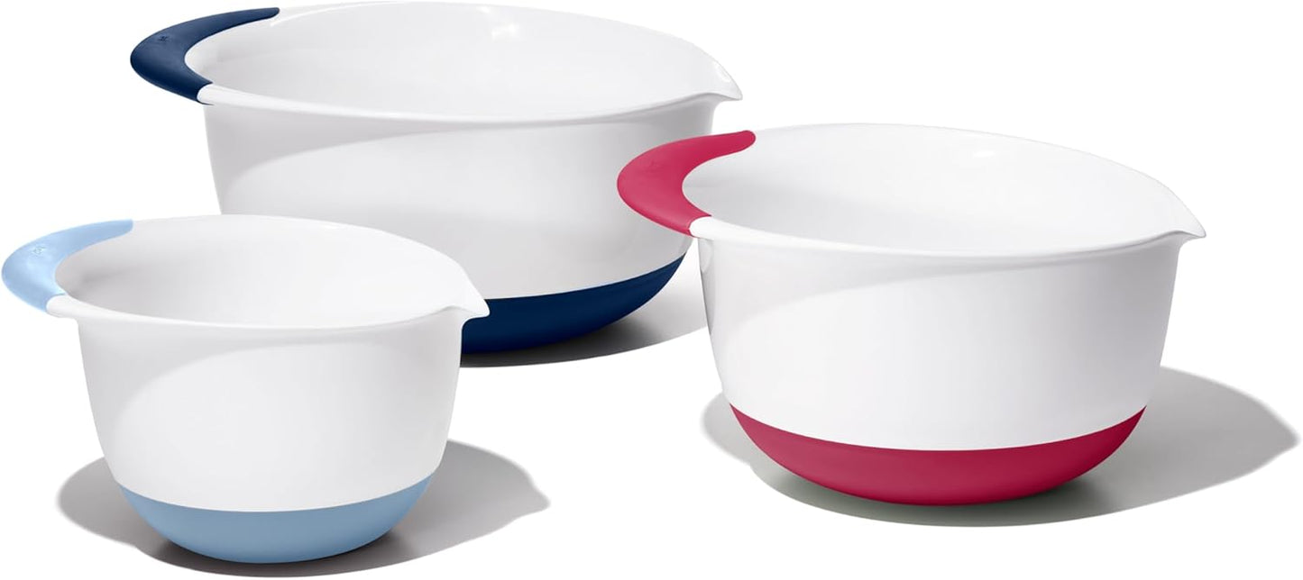 OXO Good Grips 3-Piece Plastic Mixing Bowl Set - Cadet Blue, Tower Gray, Jade, Small, Medium, Large