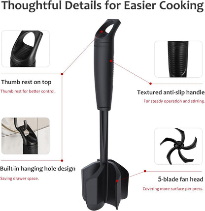Ourokhome Meat Chopper and Potato Masher, Heat Resistant Nylon Ground Beef Smasher for Hamburger, 5 Curved Blades Nonstick Mixer & Stirrer, Practical Kitchen Gadgets, Black