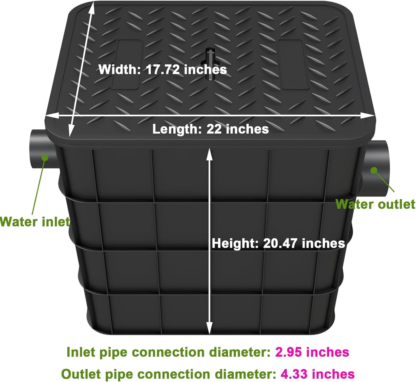Grease Trap Commercial, Lightweight PE Plastic Grease Interceptor Trap Side Inlet Waste Oil Water Separator for Kitchen Sink Restaurant Wastewater Easy Install (Round-315-110-110)