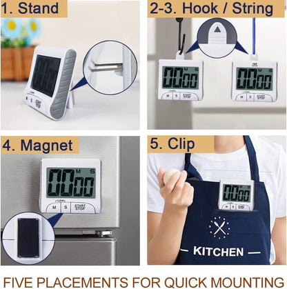 3" Large Display Kitchen Timer -Digital Timer Magnetic Back Loud Alarm On A Rope Countdown-Tanmalan