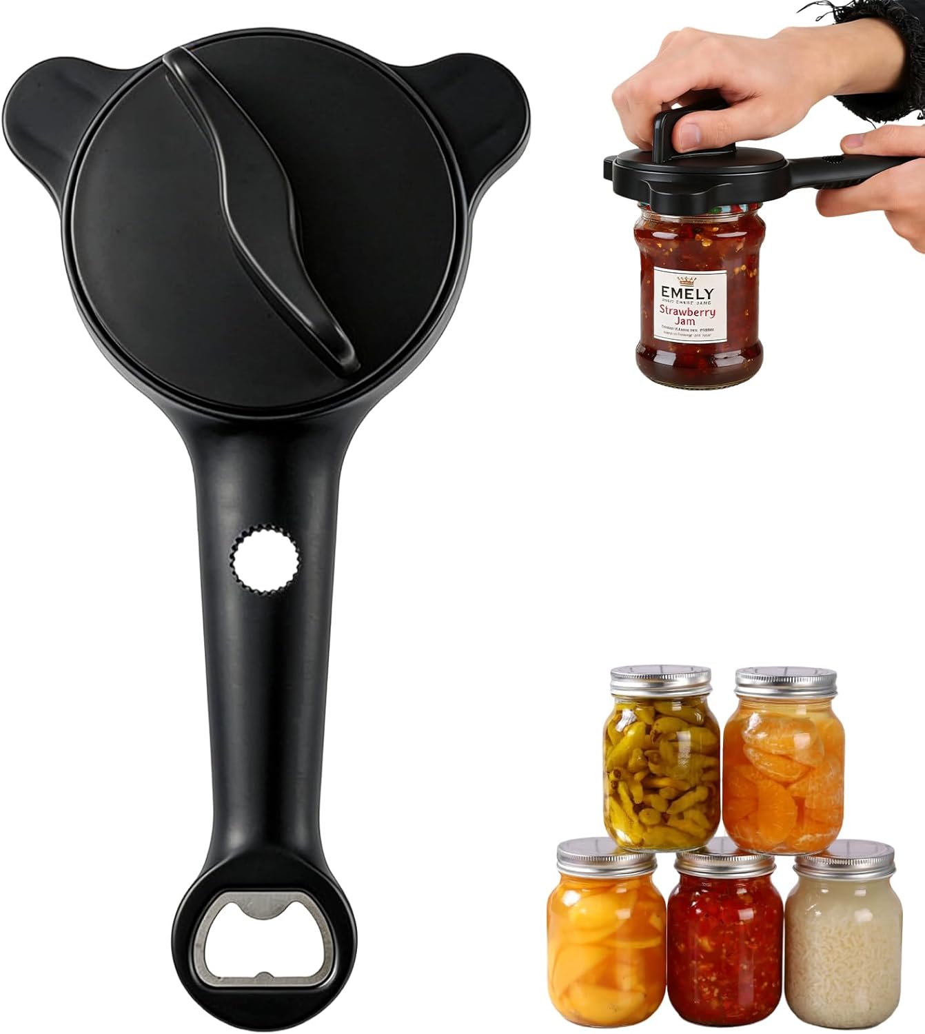 Multi-Functional Retractable Jar & Bottle Opener, Magnetic Stainless Steel Can Opener with Ergonomic Handle, Friendly Kitchen Gadget