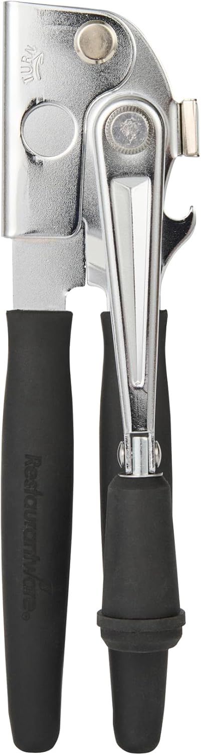 Restaurantware Stainless Steel Magnetic Manual Can Opener - German Standard Red Crank Can Opener with Magnet, Ergonomic Handles, Non-Slip - Heavy-Duty Hand Can Opener, Easy Turn, Sharp Blade
