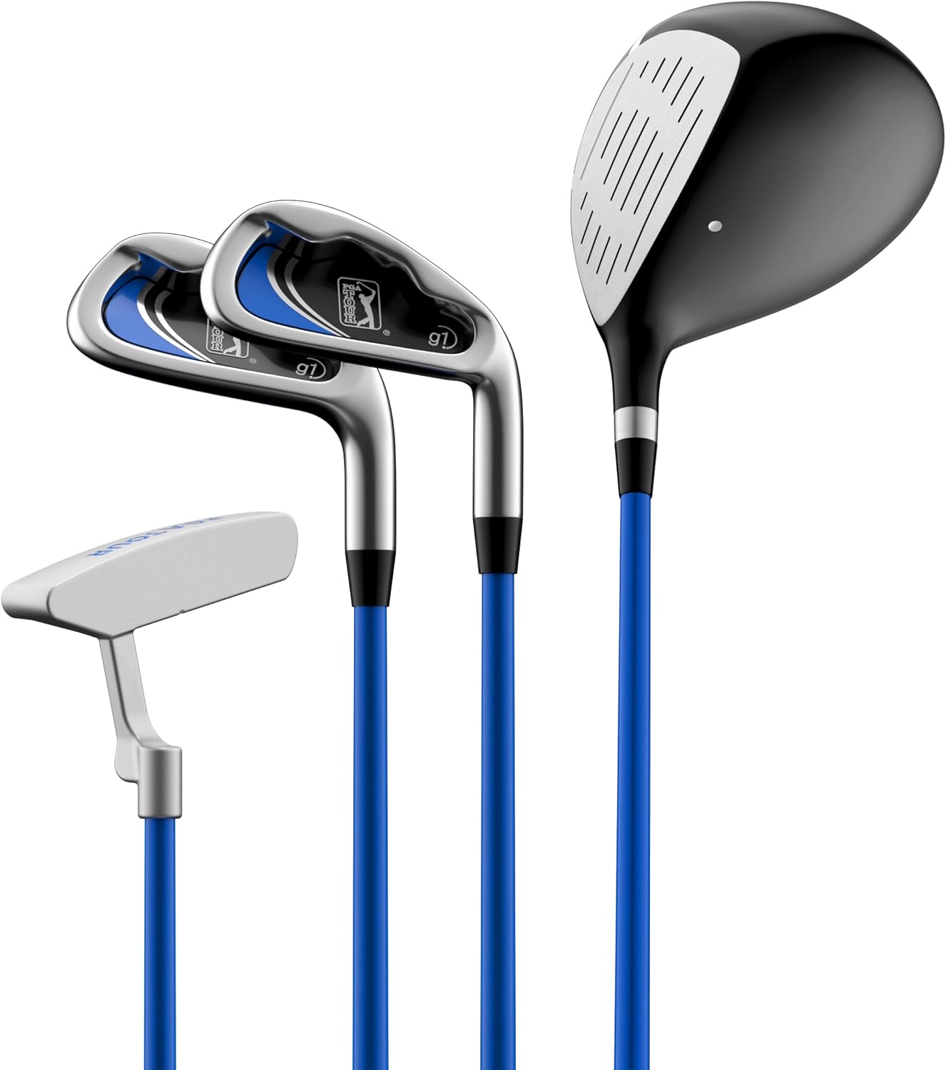 PGA Tour Youth Golf Club Set for Ages 8-12 & 12+ (4’8”–5’10”), Right and Left-Handed Kids Golf Sets – Beginner Junior Golf Clubs with Lightweight Stand Bag, Mallet Putter, Hybrid, Driver