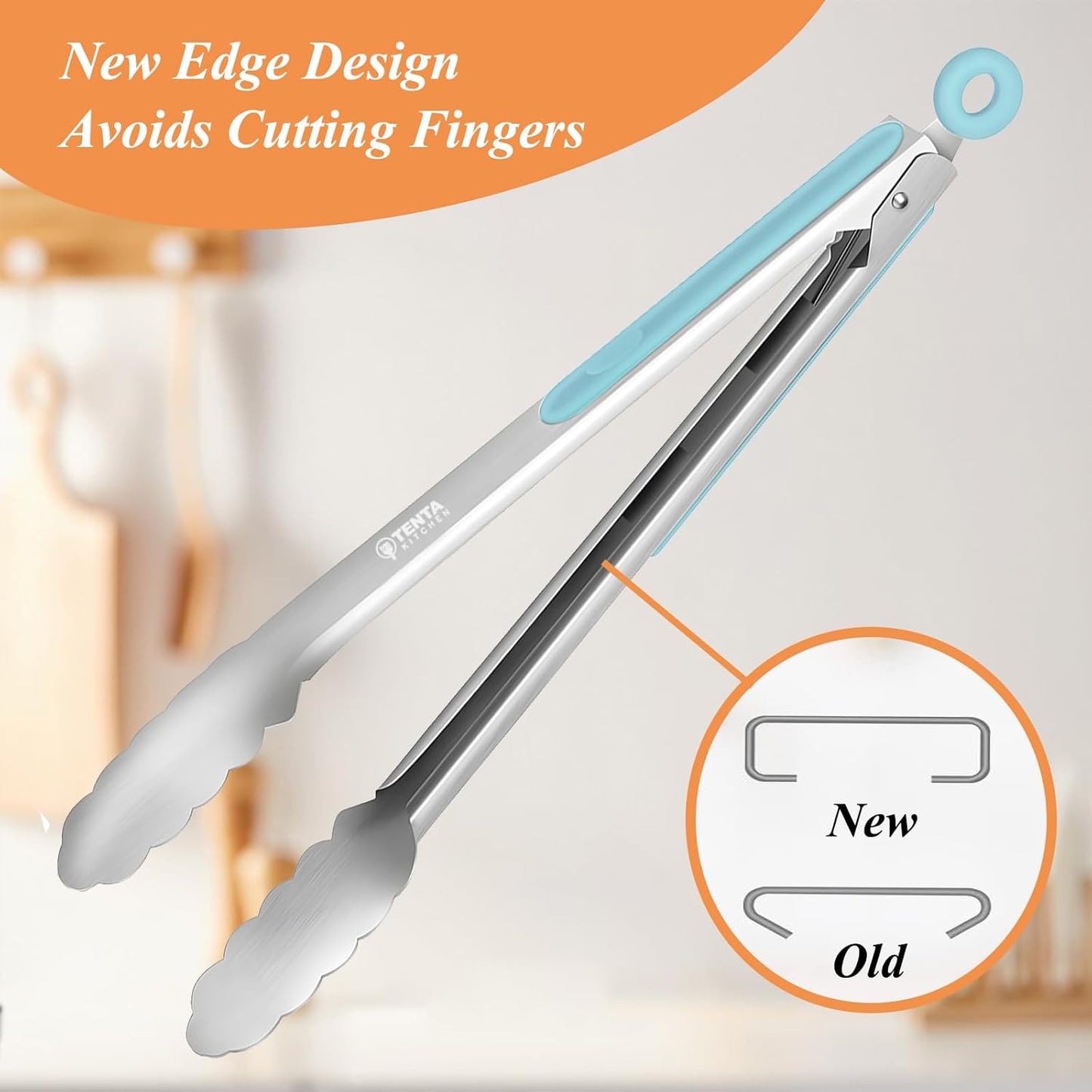 Tongs for Cooking, 9-Inch Stainless Steel Kitchen Tongs, Locking Metal Food Tongs with Silicone Non-Slip Grip, Kitchen Utensils for Food, Salad and Outdoor BBQ (Set of 4)