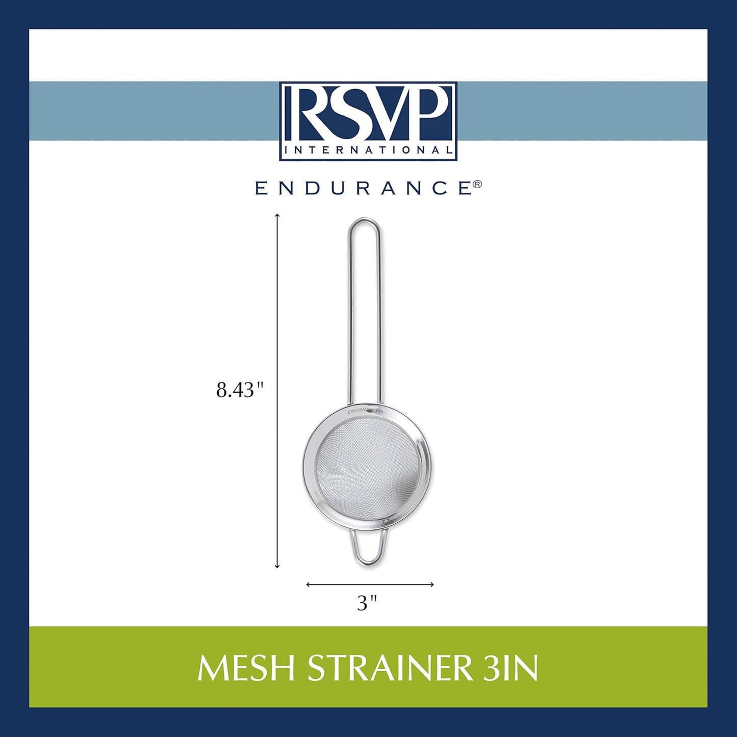 RSVP International Endurance Kitchen Collection, Stainless Steel Fine Mesh Conical Sieve/Colander, Multi-Purpose for Cooking, Baking, Loose Leaf Tea, Bar Strainer Cocktails, 7-Inch