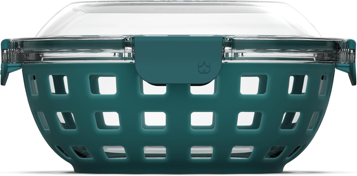 Ello DuraGlass Food Storage Glass Lunch Bowl - Meal Prep Container with Silicone Sleeve and Airtight Lid, 5 Cup, Yucca