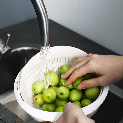 Double Layer Swivel Drainer 2 in 1 Bowl Strainer Combo - Kitchen Colander Fruit Wash Strainer for Cleaning Veggies, Noodles (Beige)