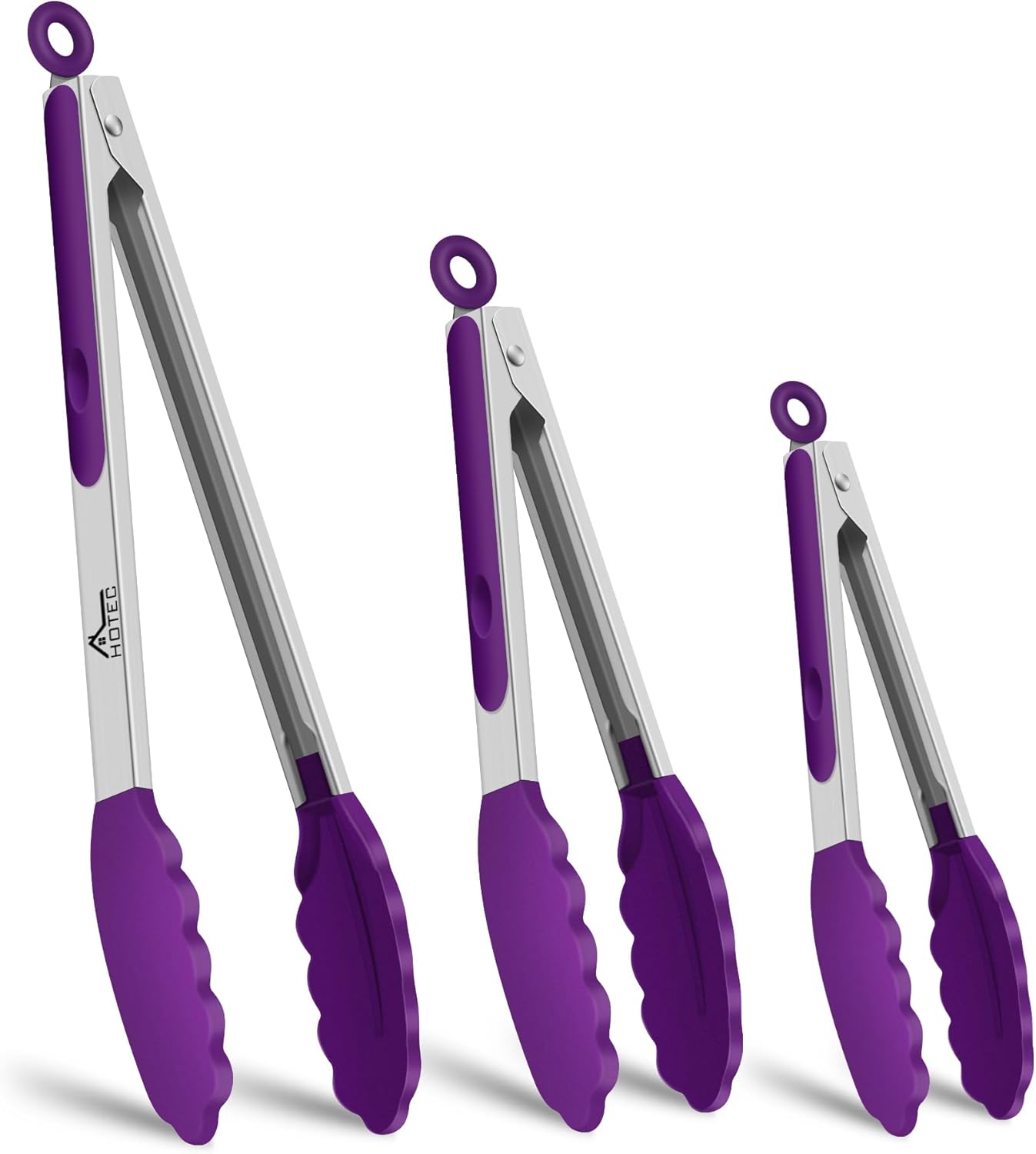 HOTEC Premium Stainless Steel Locking Kitchen Tongs with Silicon Tips, Set of 3-7", 9" and 12" (Gradient Blue)