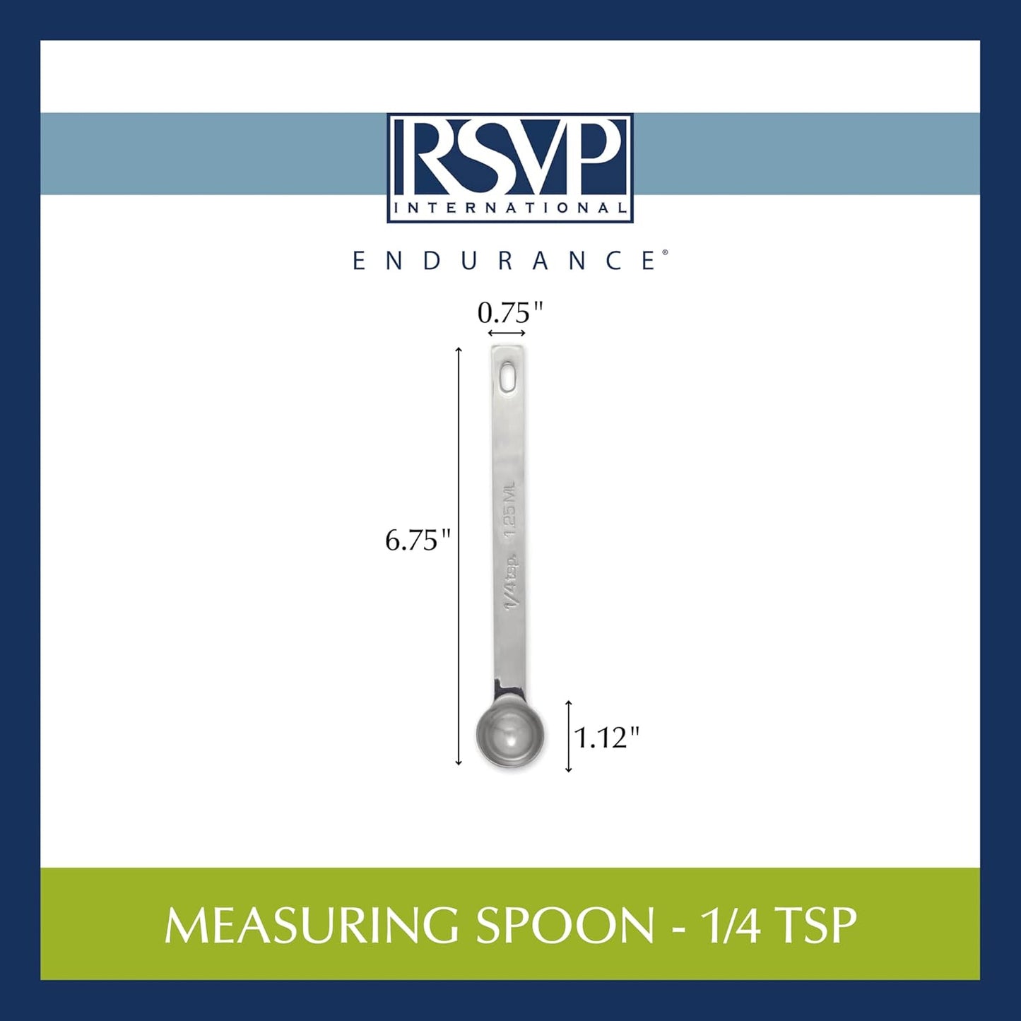 RSVP International Endurance Kitchen Collection Open Stock Measuring Spoon, Stainless Steel, Dishwasher Safe, 0.5-Teaspoon