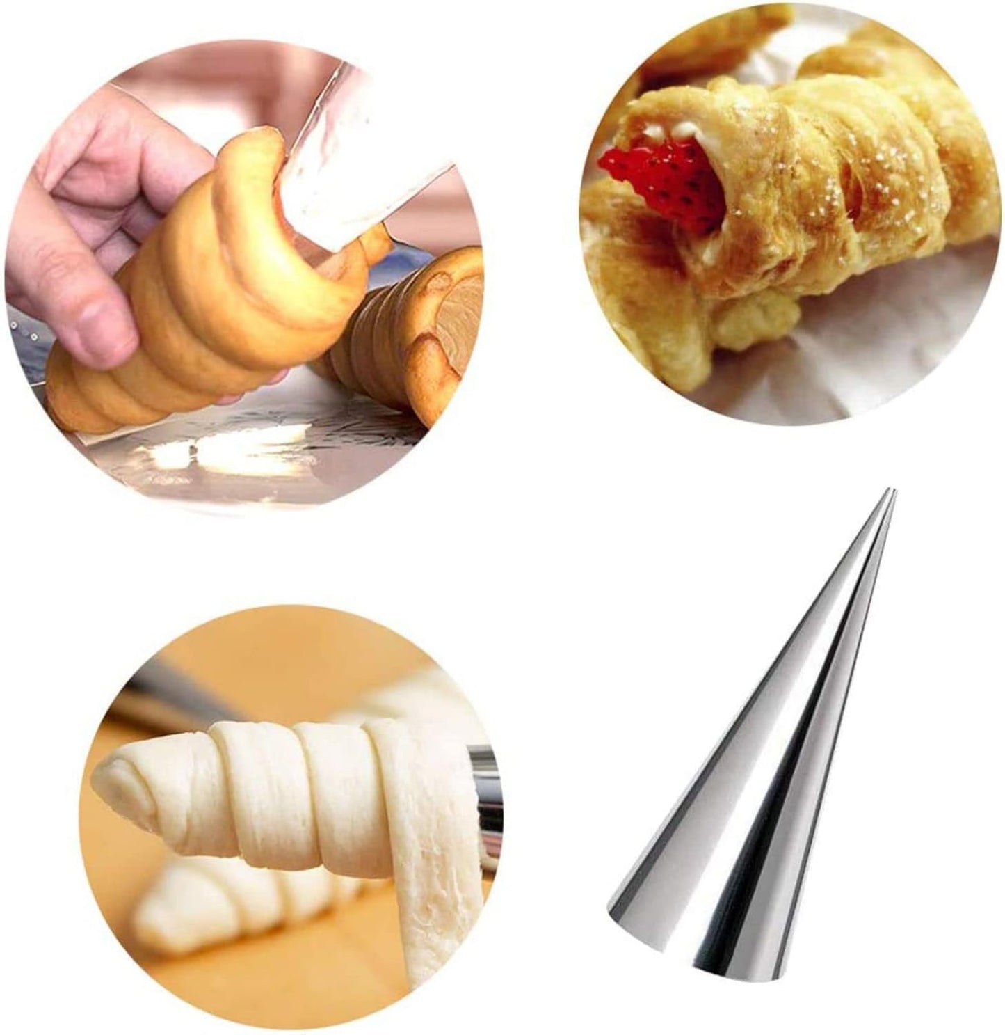 Non-stick Cream Cannoli Tubes, FantasyDay 12 Pcs Stainless Steel Baking Cones Pastry Roll Horn Croissant Mold Cannoli Shells with 1 Clean Brush - Pastry Baking Set for Christmas Cake Anniversary Party