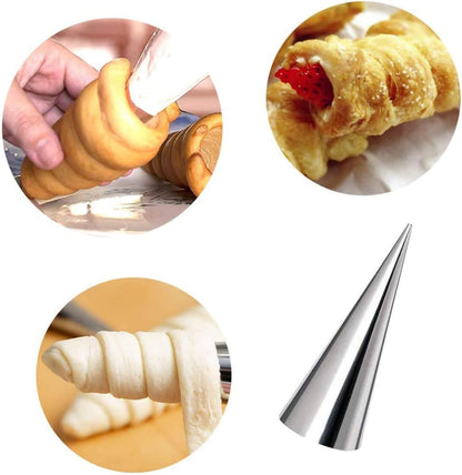 Non-stick Cream Cannoli Tubes, FantasyDay 12 Pcs Stainless Steel Baking Cones Pastry Roll Horn Croissant Mold Cannoli Shells with 1 Clean Brush - Pastry Baking Set for Christmas Cake Anniversary Party
