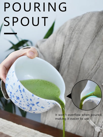 Artcome 4 Pcs Complete Matcha Ceremony Kit - Japanese Bowl With Pouring Spout, Whisk, Holder, Scoop - Tea Set for Making Usucha, Koicha and Latte (Green)