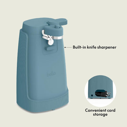 bella Electric Can Opener and Knife Sharpener, Removable Cutting Lever, Cord Storage, Stainless Steel Blade, Sage