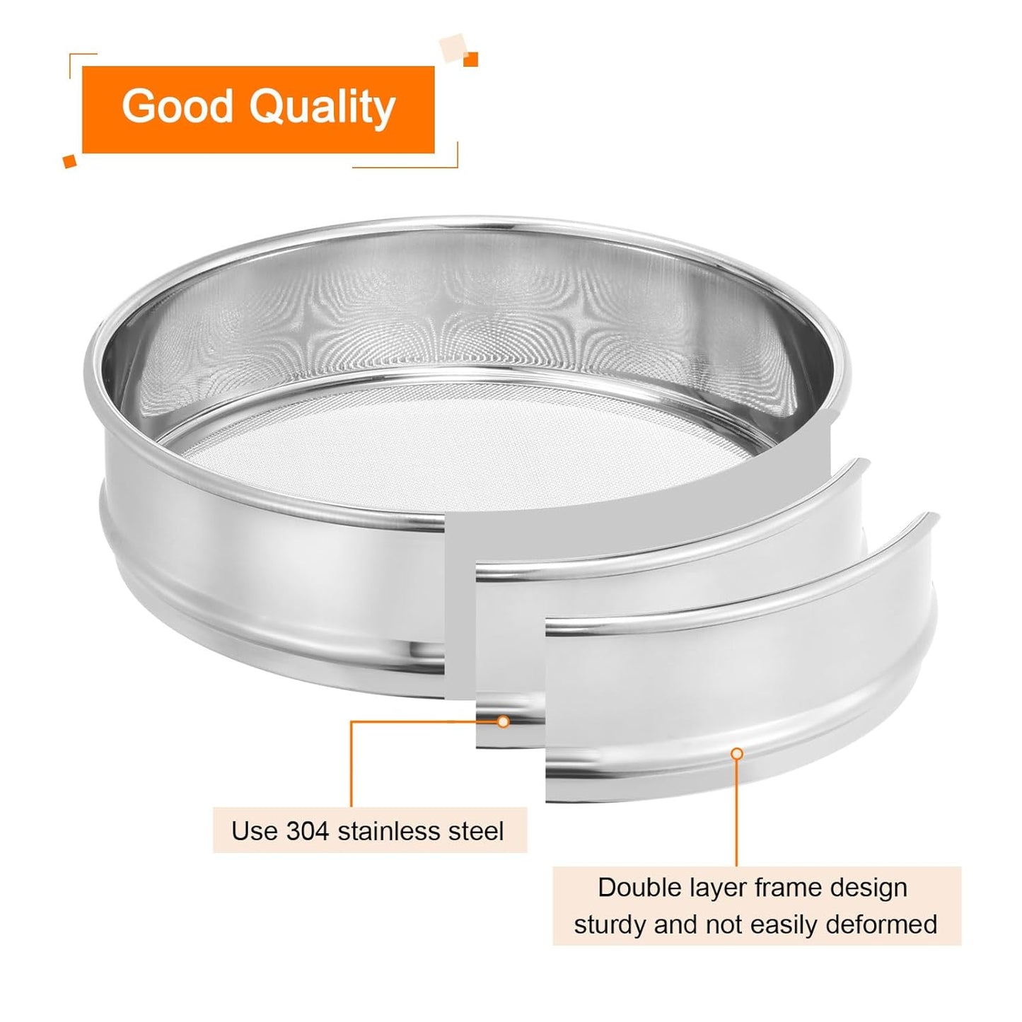 PATIKIL 10 Mesh Lab Sieve, 8" Diameter Test Sieve 304 Stainless Steel Wire Cloth (2mm) for Industrial Laboratory