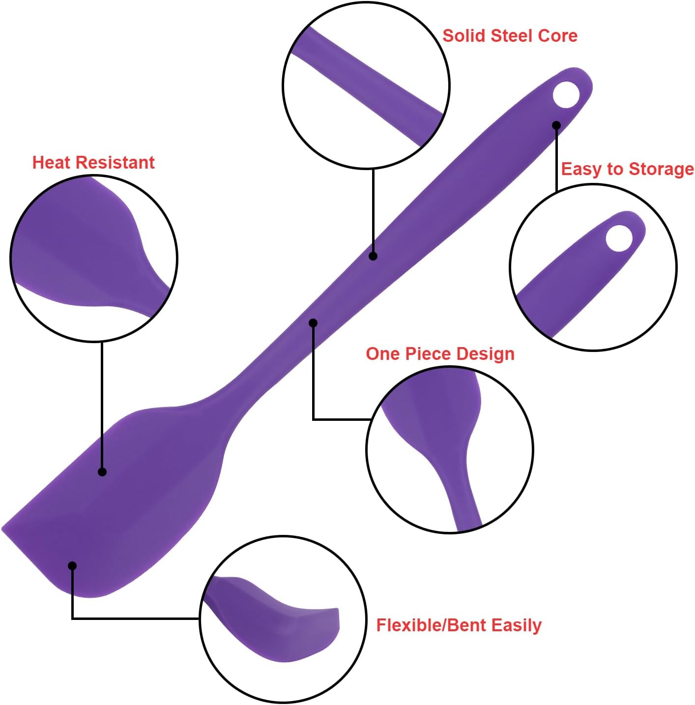 Silicone Spatulas Set of 6, Rubber Spoon Spatula Heat Resistant Spoonula One Piece Design Seamless Spatula Non-Stick Scrapers Baking Mixing Tool (Black)
