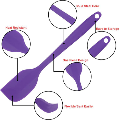 Silicone Spatulas Set of 6, Rubber Spoon Spatula Heat Resistant Spoonula One Piece Design Seamless Spatula Non-Stick Scrapers Baking Mixing Tool (Black)