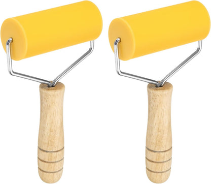 HARFINGTON 2pcs Rolling Pin 7.6" x 1.69" Silicone Roller Wood Handle Non-Stick Fondant Roller Dough Roller Rolling Pins for Baking Cookie Pastry Clay, Gray