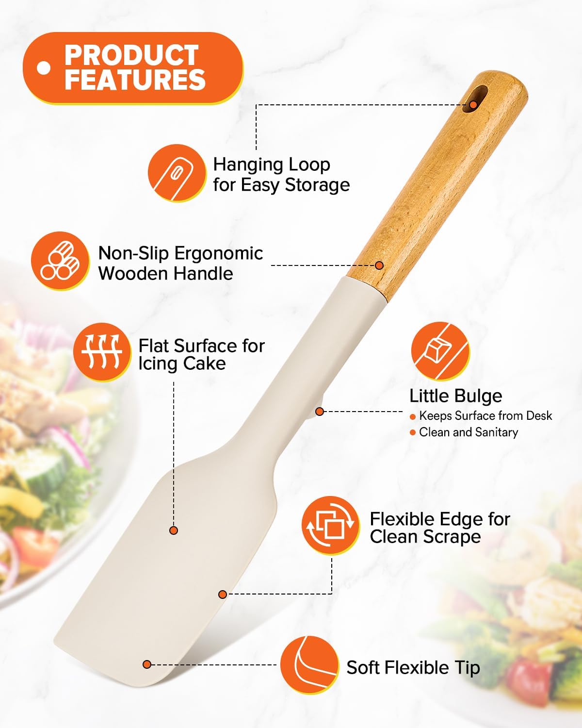 Silicone Spatula Spoon Set, Great for Mixing, Folding, Scraping, and Spreading, Sturdy BPA-Free Matte Silicone, Wooden Handle Rubber Spoonula for Nonstick Cookwares,4 Pack (GREY)