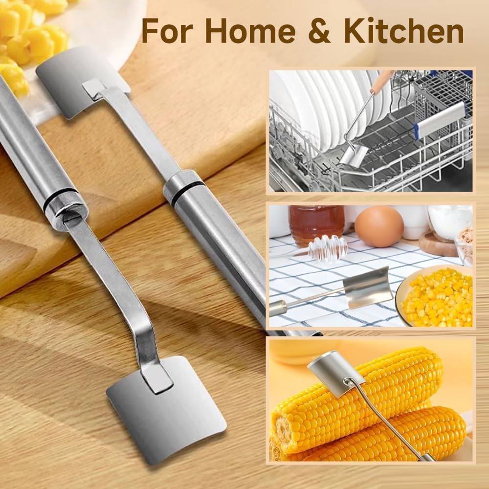 2026 New Corn Peeler, Corn Cob Stripper Tool Stainless Steel Corn Peeler for Corn on the Cob Multifunctional Kitchen Gadget Corn On Cob Remover Cutter Tool (Wood+Silver)