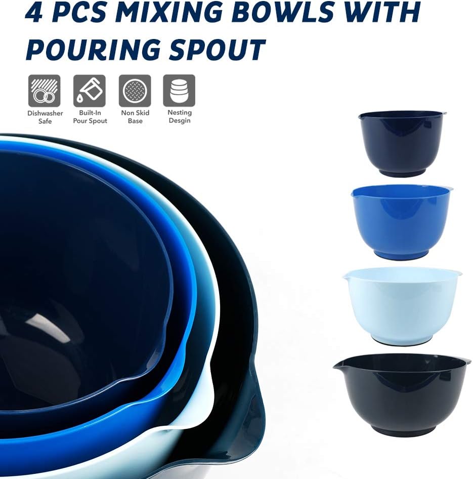 BoxedHome Green Ombre Nesting Plastic Mixing Bowl Set With Pour Spout, Microwave and Dishwasher Safe, BPA free Non-Slip Base, Set of 4 Size 1.7, 2.5, 3.5 and 4.5qt, Great for Prepping, Baking, Cooking