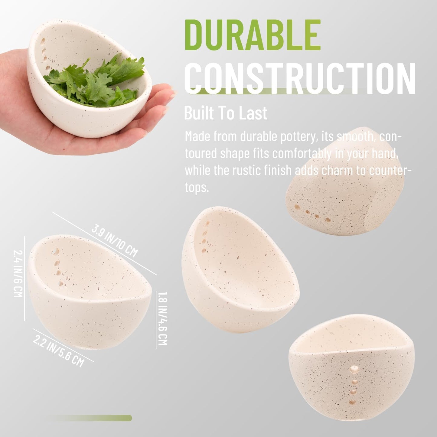 Pottery Herb Stripper Bowl - Small Herb Stripping Bowl with 4 Different Hole Sizes for Separating Leaves and Stems – Handmade Kitchen Tool, White
