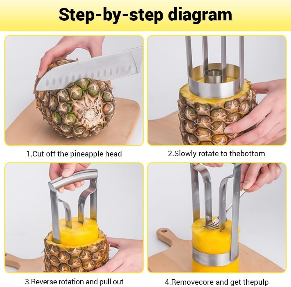 Kitchen Pineapple Peeler Corer, Stainless Steel Cutter Fruit Slicer Core Remover Spiral Easy Tool for Homemade Camp Restaurant Hotel 3inch