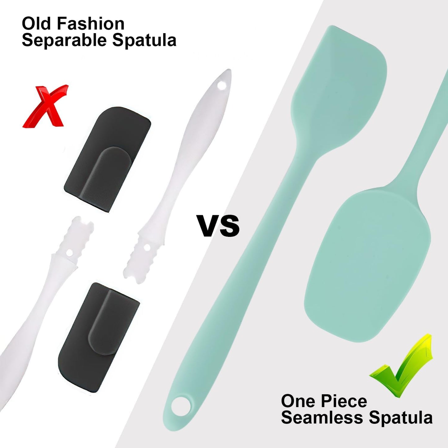 Silicone Spatulas Set of 6, Rubber Spoon Spatula Heat Resistant Spoonula One Piece Design Seamless Spatula Non-Stick Scrapers Baking Mixing Tool (Black)