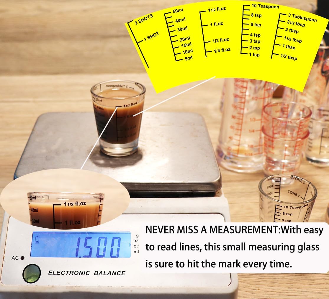 Ackers Mini Measure Heavy Glass, 32-Incremental Measurements Multi-Purpose Liquid and Dry Measuring Shot Glass, Red(Pack of 2)
