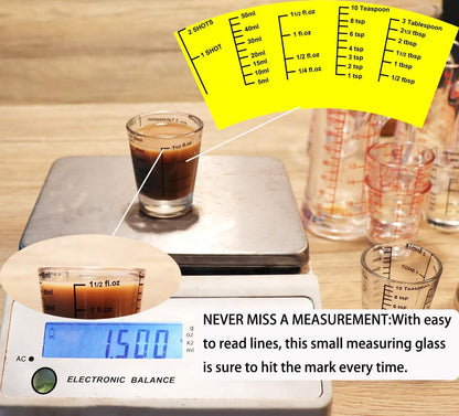 Ackers Mini Measure Heavy Glass, 32-Incremental Measurements Multi-Purpose Liquid and Dry Measuring Shot Glass, Red(Pack of 2)