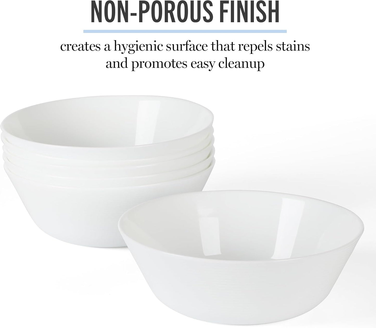 Martha Stewart Opalton 6-Piece 6-Inch Soup and Cereal Bowls – Lightweight, Chip and Break Resistant Opal Glass Bowls for Everyday Use