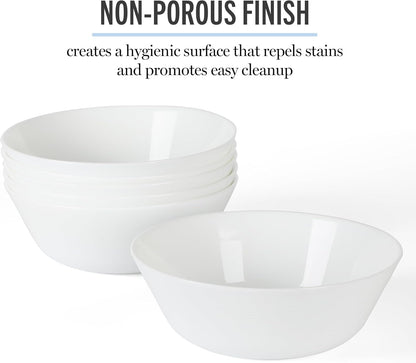 Martha Stewart Opalton 6-Piece 6-Inch Soup and Cereal Bowls – Lightweight, Chip and Break Resistant Opal Glass Bowls for Everyday Use