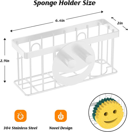 MURLONG Sponge Holder Smiley Face, Sink Organizer with 2 Suction Cups/1 Adhesive Strips, Designed for Sponge, Soap, Dish Brush, Scrubber - White