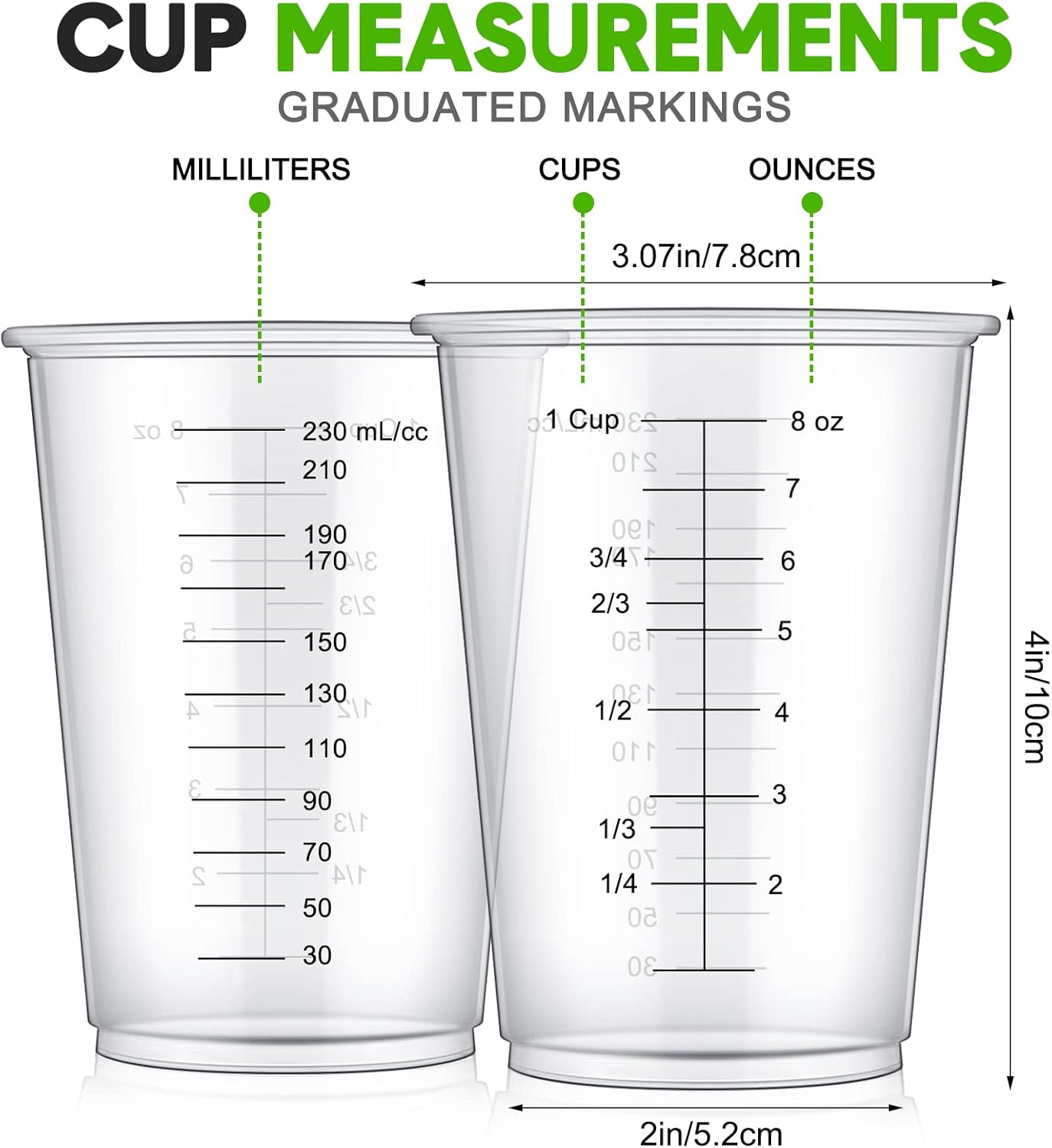 Yunsailing 100 Pack Disposable Measuring Cups for Resin 8 oz Clear Plastic Epoxy Reusable Liquid Mixing Cups for Cooking and Baking Supplies