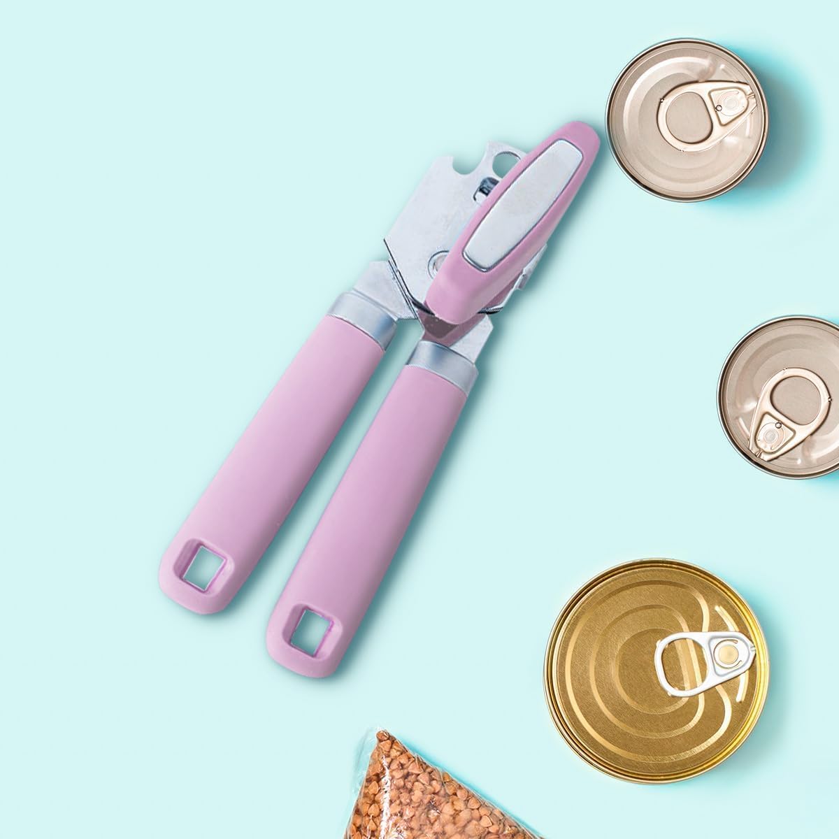 The Original Heavy Duty Stainless Steel Smooth Edge Manual Can Opener and Bottle Openers, Soft Handle, Rust Proof Oversized Handheld Easy Turn Knob,Grey