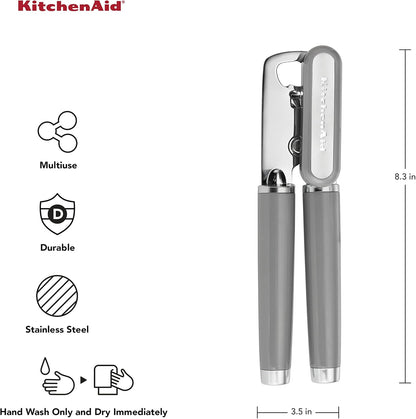 KitchenAid Classic Multifunction Can Opener and Bottle Opener Easy to Use, Razor Sharp Stainless Steel Cutting Wheel, Soft Ergonomic Handles, Black