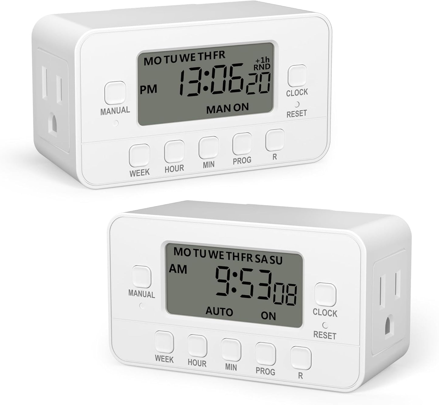 BN-LINK 7-Day Heavy Duty Digital Timer with Dual Outlet, LCD Display, 3-Prong Programmable Design, for Lights, Fans, Coffee Machine, Home, Kitchen, Office, Indoor Use, 125V 15A 1875W, 1 Pack