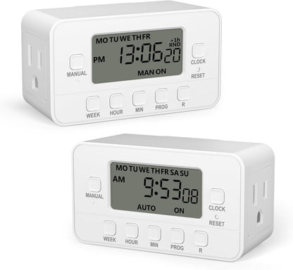 BN-LINK 7-Day Heavy Duty Digital Timer with Dual Outlet, LCD Display, 3-Prong Programmable Design, for Lights, Fans, Coffee Machine, Home, Kitchen, Office, Indoor Use, 125V 15A 1875W, 1 Pack