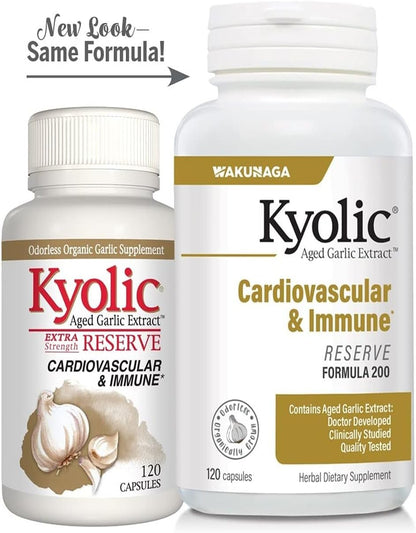 Kyolic Aged Garlic Extract Formula 200, Cardiovascular & Immune*, Reserve, 60 Capsules
