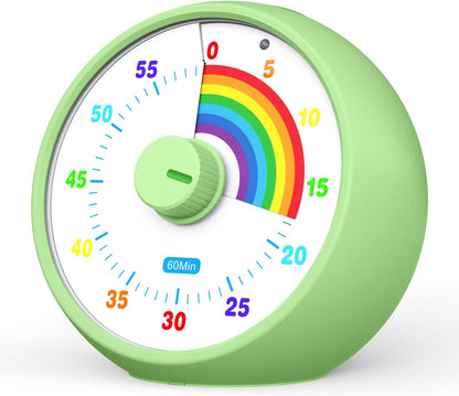 Visual Timer for Kids, 60-Minute Countdown for Classroom Office Kitchen, Desk Timer Kids Time Management Tools with Silent Operation, Pomodoro Timer Rainbow Pattern Purple