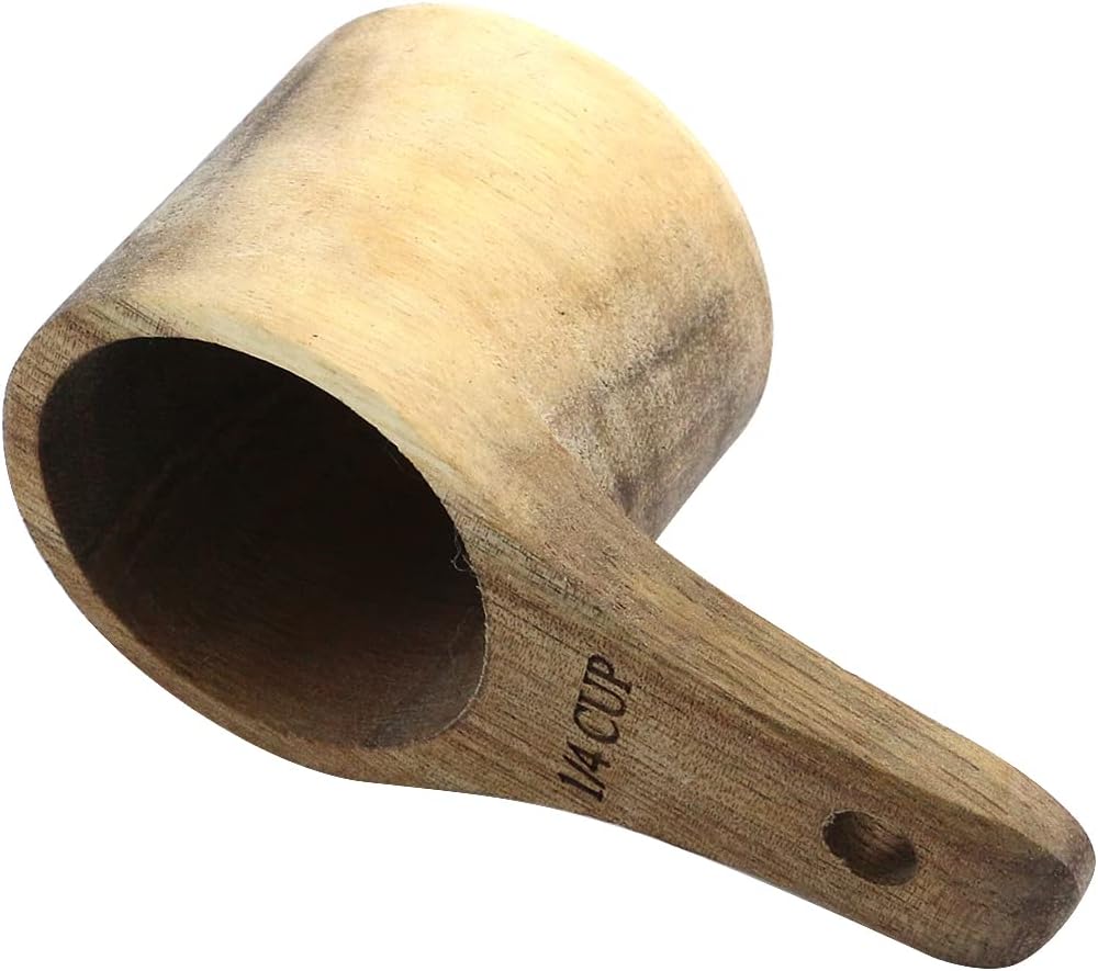 Oedema 2 Pcs Wooden Measuring Cup 1/4 Cup Mini Coffee Scoop Kitchen Measure Tool Measuring Spoon for Coffee Beans Tea